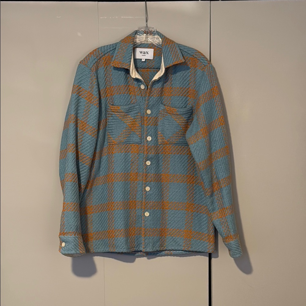 WAX London Blue and Orange Plaid Overshirt Men's Small